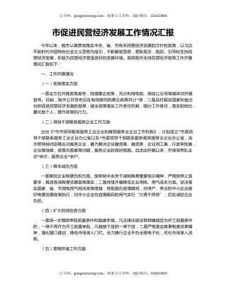 市促进民营经济发展工作情况汇报
