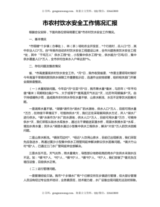 市农村饮水安全工作情况汇报