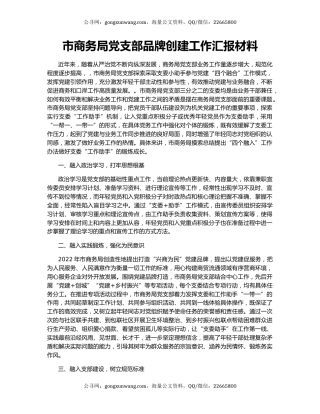 市商务局党支部品牌创建工作汇报材料