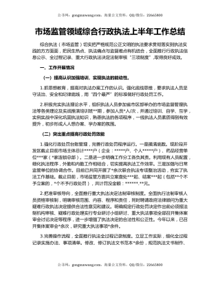 市场监管领域综合行政执法上半年工作总结