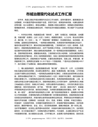 市域治理现代化试点工作汇报