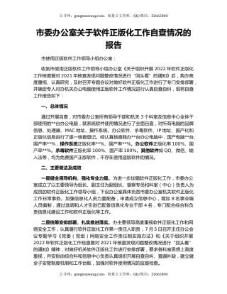 市委办公室关于软件正版化工作自查情况的报告