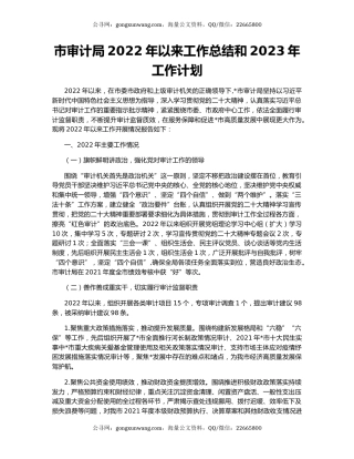 市审计局2022年以来工作总结和2023年工作计划