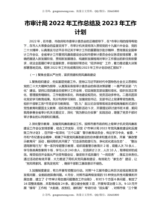 市审计局2022年工作总结及2023年工作计划