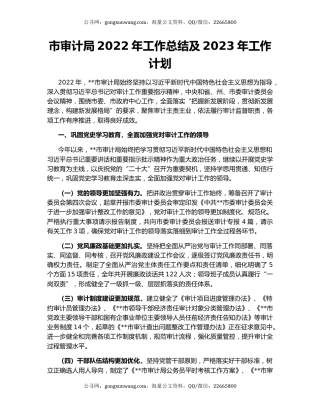 市审计局2022年工作总结及2023年工作计划（2）