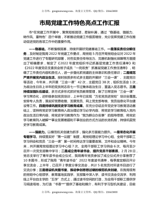 市局党建工作特色亮点工作汇报