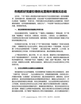 市局抓好党建引领优化营商环境情况总结