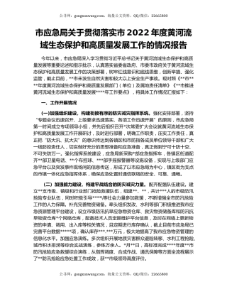 市应急局关于贯彻落实市2022年度黄河流域生态保护和高质量发展工作的情况报告