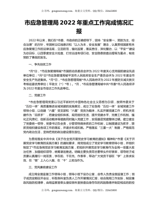 市应急管理局2022年重点工作完成情况汇报