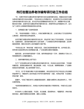 市打击整治养老诈骗专项行动工作总结