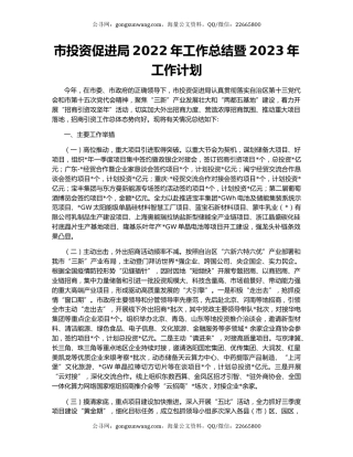 市投资促进局2022年工作总结暨2023年工作计划