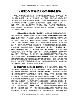 市政府办公室党总支部主要事迹材料
