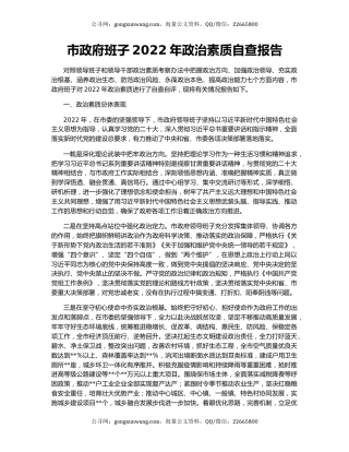 市政府班子2022年政治素质自查报告