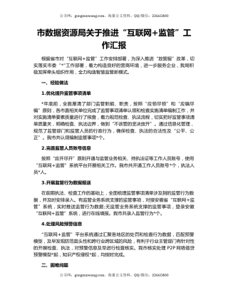 市数据资源局关于推进“互联网+监管”工作汇报