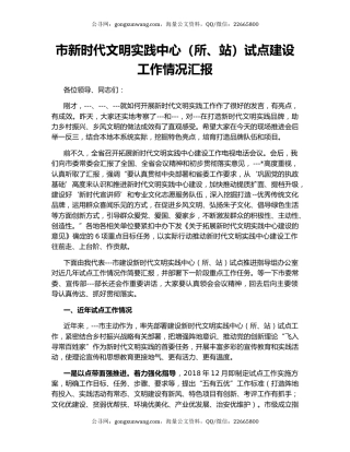 市新时代文明实践中心（所、站）试点建设工作情况汇报