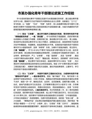 市某办强化青年干部理论武装工作经验