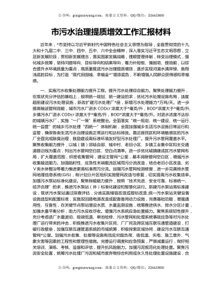 市污水治理提质增效工作汇报材料