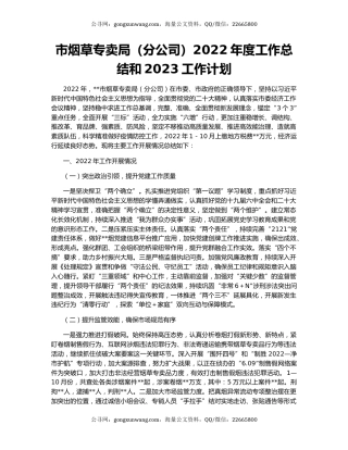 市烟草专卖局（分公司）2022年度工作总结和2023工作计划