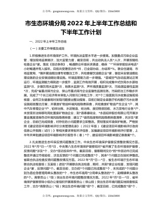 市生态环境分局2022年上半年工作总结和下半年工作计划