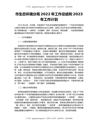 市生态环境分局2022年工作总结和2023年工作计划