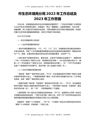 市生态环境局分局2022年工作总结及2023年工作思路