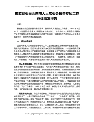 市监察委员会向市人大常委会报告专项工作总体情况报告