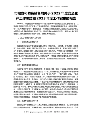 市粮食和物资储备局关于2022年度安全生产工作总结和2023年度工作安排的报告