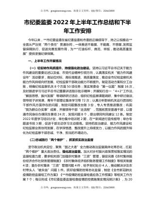 市纪委监委2022年上半年工作总结和下半年工作安排
