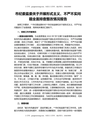 市纪委监委关于开展形式主义、不严不实问题全面排查整改情况报告