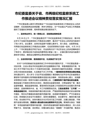 市纪委监委关于省、市两级纪检监察系统工作推进会议精神贯彻落实情况汇报
