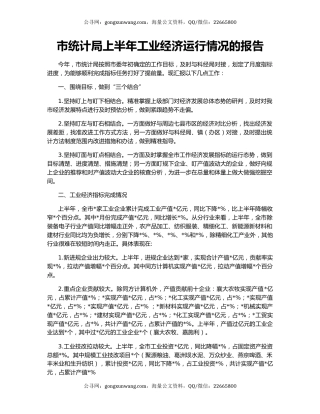 市统计局上半年工业经济运行情况的报告