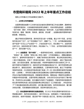 市营商环境局2022年上半年重点工作总结