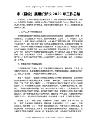 市（县级）委组织部长2021年工作总结