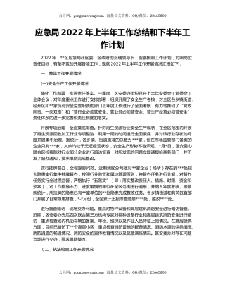 应急局2022年上半年工作总结和下半年工作计划
