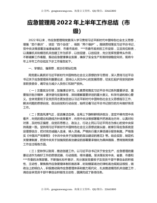 应急管理局2022年上半年工作总结（市级）