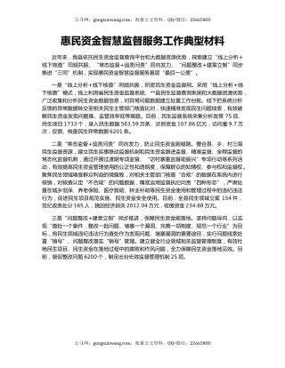 惠民资金智慧监督服务工作典型材料