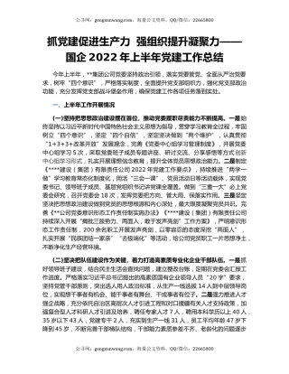 抓党建促进生产力  强组织提升凝聚力——国企2022年上半年党建工作总结