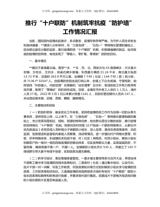 推行“十户联防”机制筑牢抗疫“防护墙” 工作情况汇报