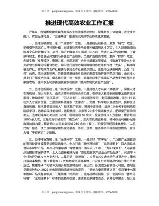 推进现代高效农业工作汇报