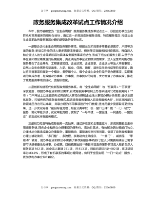 政务服务集成改革试点工作情况介绍