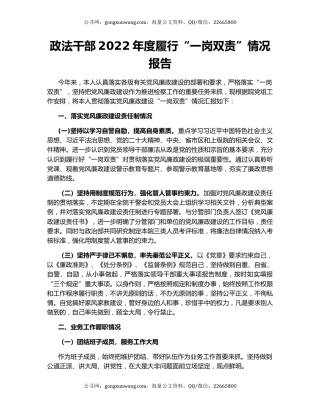 政法干部2022年度履行“一岗双责”情况报告