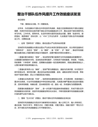 整治干部队伍作风提升工作效能座谈发言