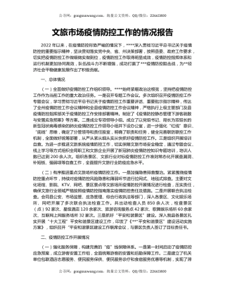 文旅市场疫情防控工作的情况报告