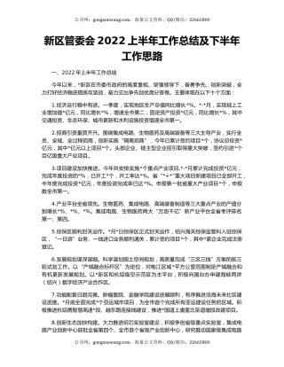 新区管委会2022上半年工作总结及下半年工作思路