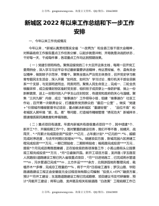 新城区2022年以来工作总结和下一步工作安排