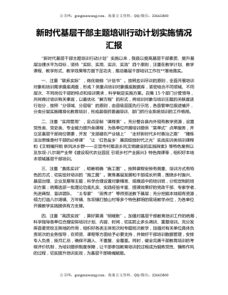 新时代基层干部主题培训行动计划实施情况汇报