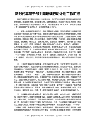 新时代基层干部主题培训行动计划工作汇报