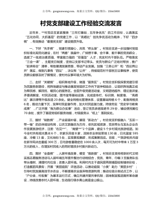 村党支部建设工作经验交流发言