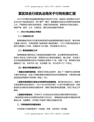 某区综合行政执法局关于行刑衔接汇报