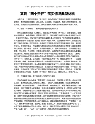 某县“两个责任”落实情况典型材料